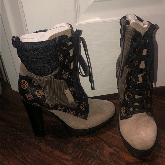 Guess Shoes - Guess Black and Tan Lace-Up Boots for Women